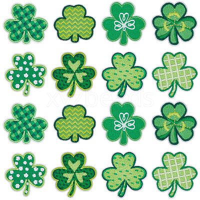32Pcs 8 Styles Clover Computerized Embroidery Polyester Iron on/Sew on Patches PATC-CY0001-57-1