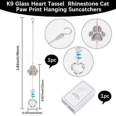 Pet Memorial Alloy Rhinestone Cat Paw Print Hanging Suncatchers HJEW-WH20022-03S-1