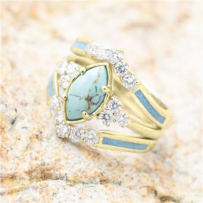 3Pcs Horse Eye Alloy & Crystal Rhinestone & Synthetic Turquoise Finger Rings FS-WG40CFA-01-1