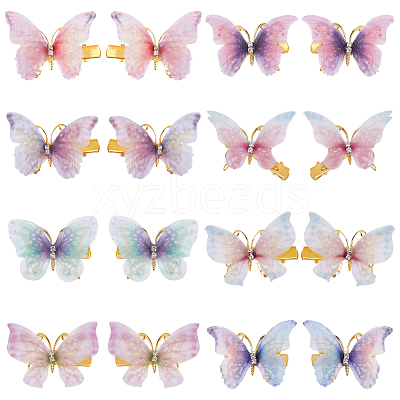 8Pairs 8 Style Double Layers Tulle Butterfly Alligator Hair Clips PHAR-CP0001-06-1