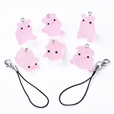 DIY Translucent Resin Pig Mobile Phone Strap Making Kits DIY-YW0011-16D-1