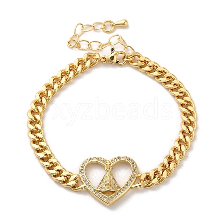 Brass Micro Pave Clear Cubic Zirconia Cuban Link Chains Bracelets BJEW-M322-04G-B-1