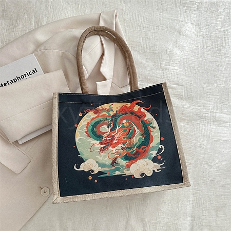 Ethnic Style Dragon Pattern Canvas Shoulder Bags PW-WG42056-02-1