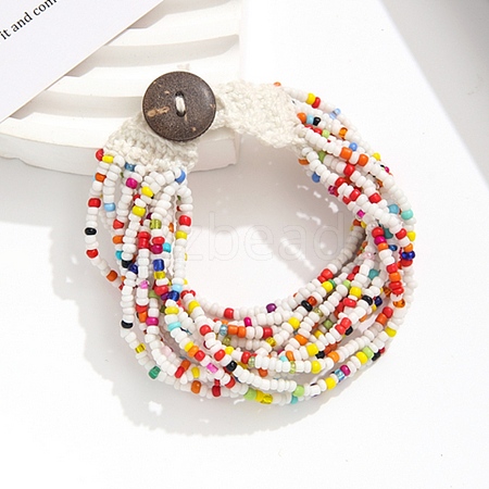 Bohemia Style Glass Beaded Multi-strand Bracelets for Women BJEW-G720-01A-1