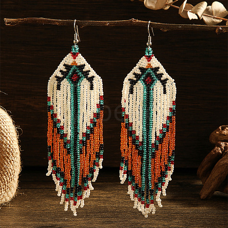 Bohemian Style Tassel Earrings with Glass Beads for Daily Wear QU9690-1