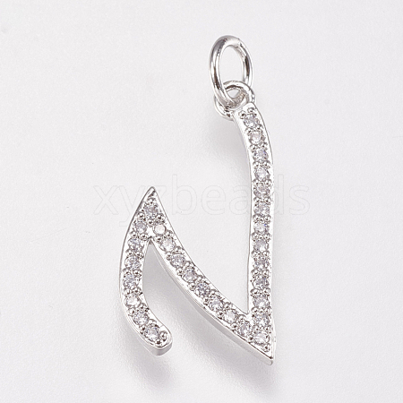 Brass Micro Pave Cubic Zirconia Letter Pendants ZIRC-A010-V02-1