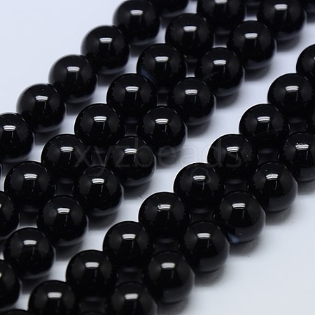 Natural Black Onyx Round Beads Strand G-L087-12mm-01-1