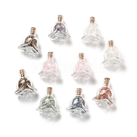 Mixed Gemstones Chips in Rose Glass Bottle Display Decorations DJEW-G039-01-1