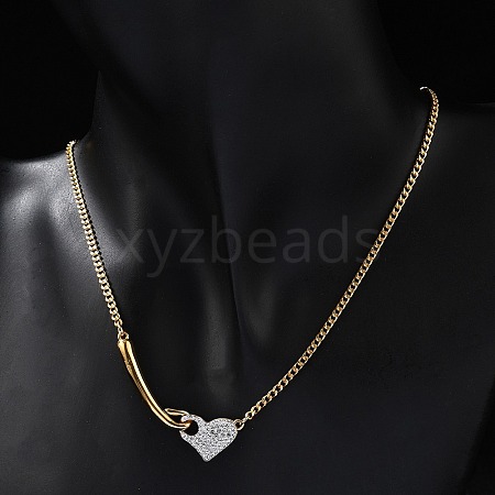 304 Stainless Steel Crystal Rhinestone Heart Pendant Necklaces for Women NJEW-Z061-12G-1