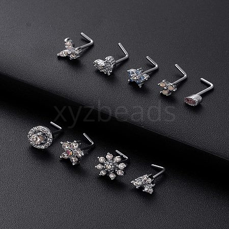 316L Surgical Stainless Steel Clear Cubic Zirconia L-Shaped Nose Rings WG135CD-11-1