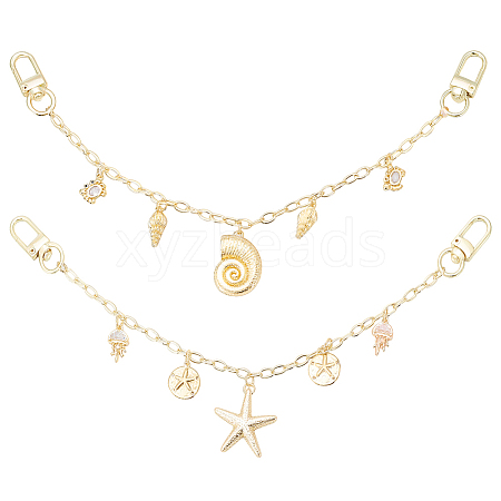 2Pcs 2 Styles Ocean Brass Bag Decorative Chains HJEW-SC0003-24A-1