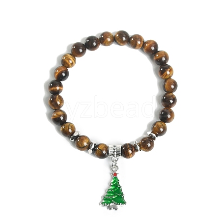 Christmas Theme Natural Tiger Eye Stretch Bracelets PW-WG9CD6F-06-1