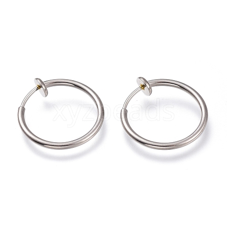 Tarnish Resistant 304 Stainless Steel Retractable Clip-on Hoop Earrings X-STAS-O135-01C-1