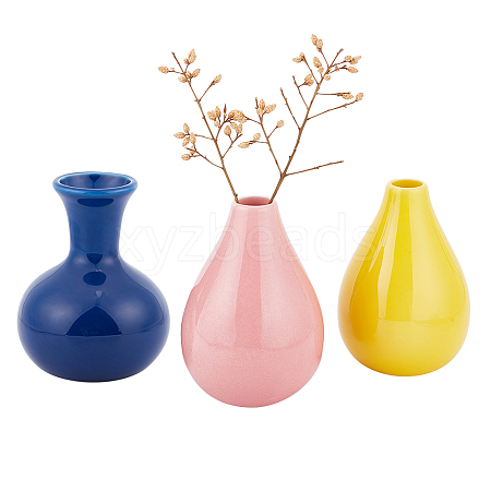  3Pcs 3 Style Ceramic Thin Neck Vases AJEW-NB0003-85-1