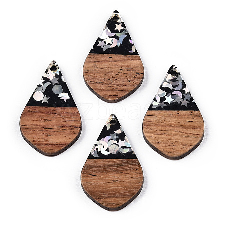 Opaque Resin & Walnut Wood Pendants RESI-N039-60C-1