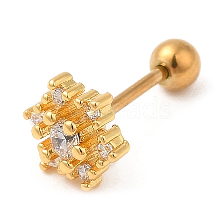 Brass Micro Pave Clear Cubic Zirconia Stud Earrings EJEW-L265-04G-1