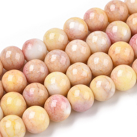 Opaque Crackle Glass Round Beads Strands GLAA-T031-10mm-01P-1