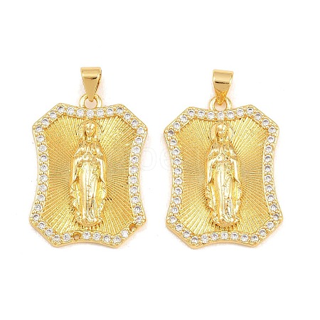 Brass Micro Pave Clear Cubic Zirconia Pendants KK-P353-19G-02-1