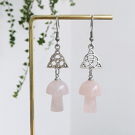 Natural Rose Quartz Mushroom with Sailor's Knot Dangle Earrings for Women MUSH-PW0001-053C-1