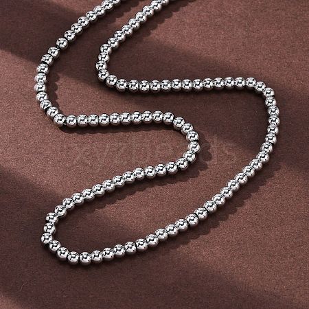 4MM Solid Round 304 Stainless Steel Beaded Necklaces NJEW-Q013-10P-1
