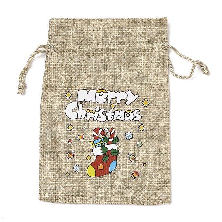 Christmas Printed Burlap Packing Pouches Drawstring Bags ABAG-Q053-02A-04-1