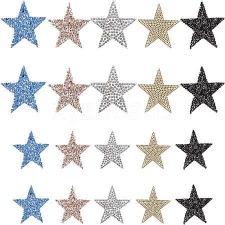  20Pcs 10 Style Rhinestone Star Cloth Iron On/Sew On Patches DIY-NB0006-05-1