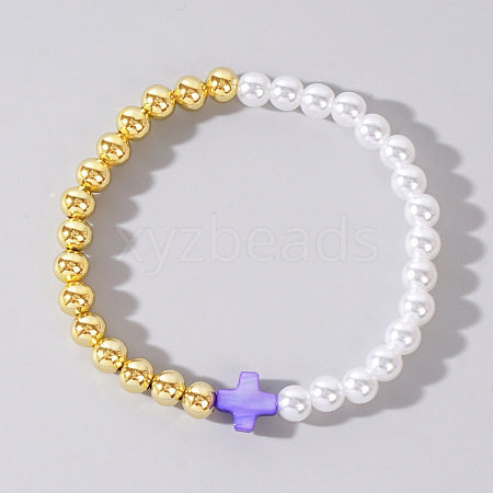 Summer Vacation Style Brass and Plastic Imitation Pearl Bead Bracelet for Women OF8500-6-1