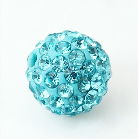 Aquamarine Round Handcraft DIY Polymer Clay Grade A Rhinestone Pave Disco Ball Beads X-RB-H258-10MM-202-1
