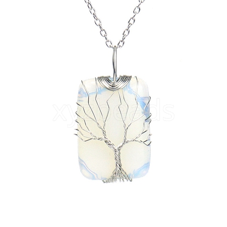 Opalite Pendant Necklace with Brass Cable Chains PW23042509283-1