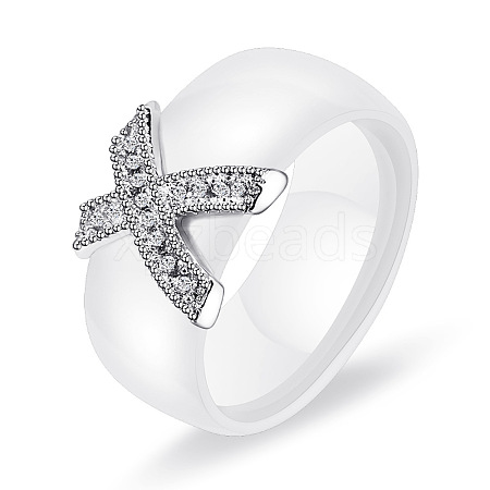 Cross Brass Micro Pave Clear Cubic Zirconia with Porcelain Finger Rings FS-WG0A171-02-1