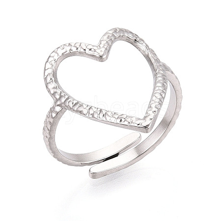 Non-Tarnish 304 Stainless Steel Heart Cuff Ring LS-RJEW-N038-123P-1