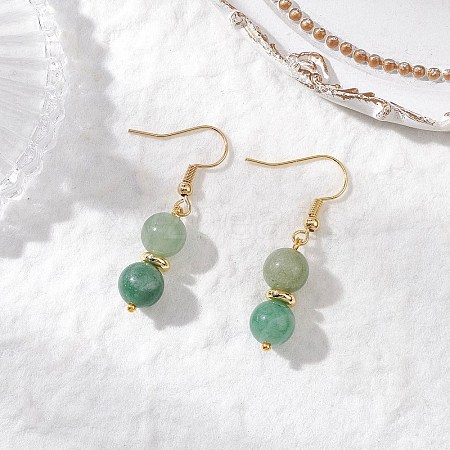 Round Natural Green Aventurine Dangle Earrings EJEW-JE06465-1