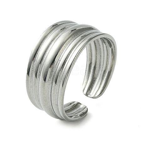 Non-Tarnish 304 Stainless Steel Grooved Open Cuff Ring RJEW-L110-007P-1