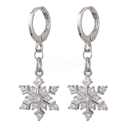 Christmas Snowflake Brass Micro Pave Clear Cubic Zirconia Hoop Earrings EJEW-JE06158-02-1