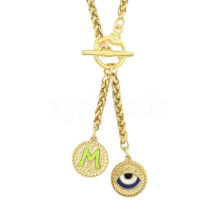 Ion Plating(IP) 304 Stainless Steel Green Yellow Enamel Letter & Eye Pendant Wheat Chain Necklaces STAS-Z102-01G-M-1