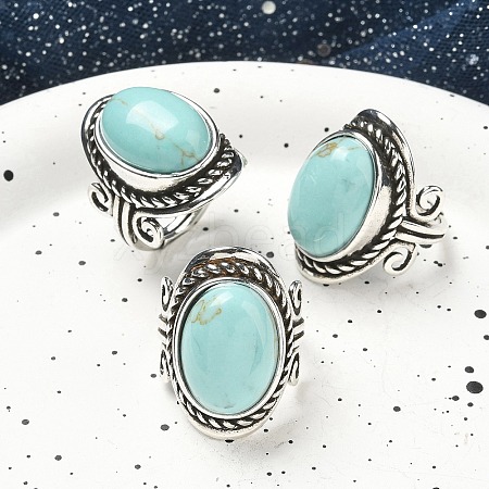 Synthetic Turquoise Adjustable Rings RJEW-I108-01AS-08-1