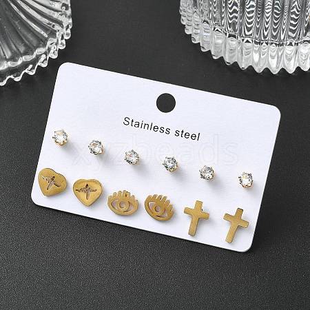 304 Stainless Steel Micro Pave Cubic Zirconia Stud Earrings Kits For Women EJEW-B112-01G-02-1