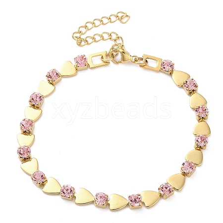 304 Stainless Steel Light Rose Rhinestone Link Chain Bracelets for Women BJEW-G712-13A-01-1