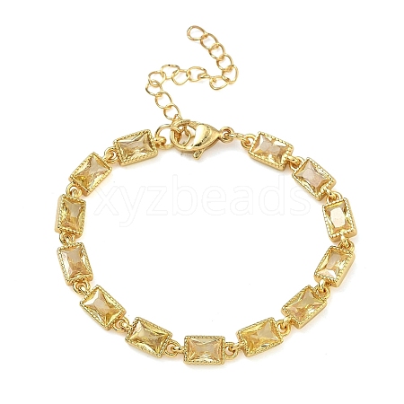 Rectangle Brass Pave Cubic Zirconia Link Chain Bracelets for Women BJEW-P385-05G-07-1