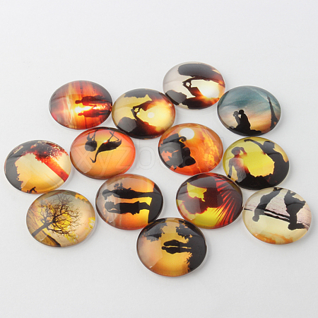 Half Round Love Dusk Photo Glass Dome Cabochons GGLA-A002-20mm-HH-1