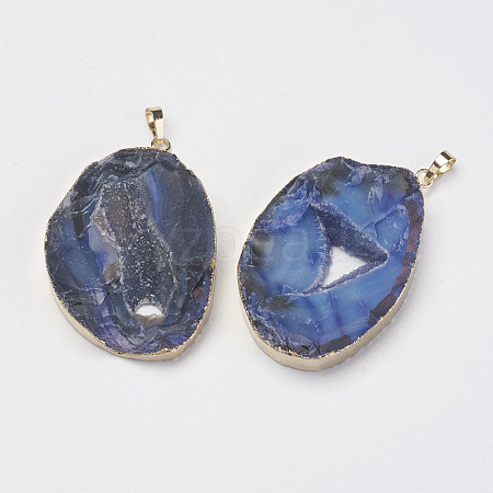 Natural & Dyed Druzy Agate Pendants G-F397-04C-1