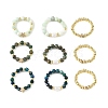 3 Pcs Natural Gemstone & Cultured Freshwater Pearl & Brass Beaded Stretch Ring Set RJEW-JR01084-3
