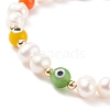 Natural Pearl & Lampwork Evil Eye Beaded Bracelet for Women BJEW-JB08461-02-4