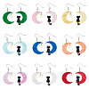 FIBLOOM 9 Sets 9 Colors Moon & Star & Cat Resin Asymmetrical Earrings EJEW-FI0002-35-1
