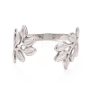 304 Stainless Steel Leaf Open Cuff Ring for Women RJEW-C025-09P-3