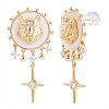 Clear Cubic Zirconia Lion with Cross Dangle Earrings with Enamel JE967B-1