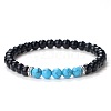 Simple Fashion Natural Black Agate & Synthetic Turquoise Beaded Stretch Bracelets for Women KD8303-2-1