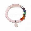 Natural Rose Quartz & Mixed Gemstone Beaded Stretch Bracelet with Heart Charm for Women BJEW-K164-B26-2