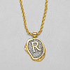 Brass Crystal Rhinestone Oval with Letter Pendant Necklaces FS-WG7CB6D-16-1