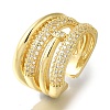 Rack Plating Multi-layer Brass Clear Cubic Zirconia Wide Open Cuff Rings RJEW-S411-16G-1